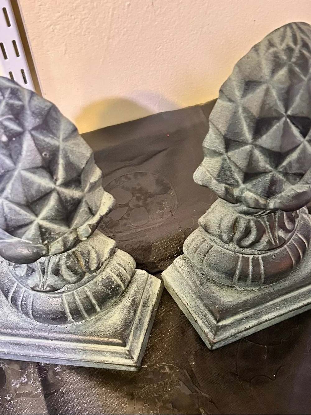 Rare Pineapple Products Cast Iron Pineapple Finials Pair Heavy Vintage